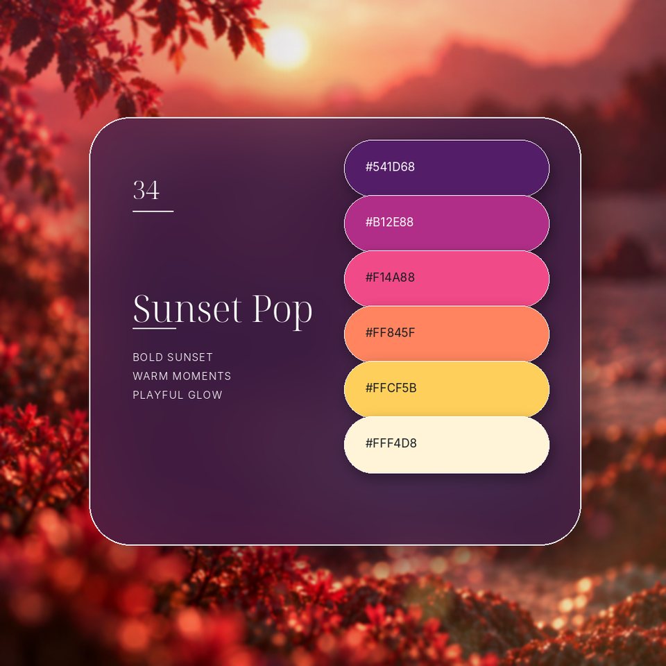 Sunset Pop color palette #541D68 #B12E88 #F14A88 #FF845F #FFCF5B #FFF4D8